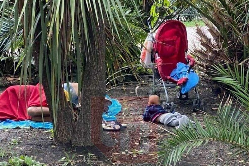 Женщина спит в кустах с ребенком в Сочи